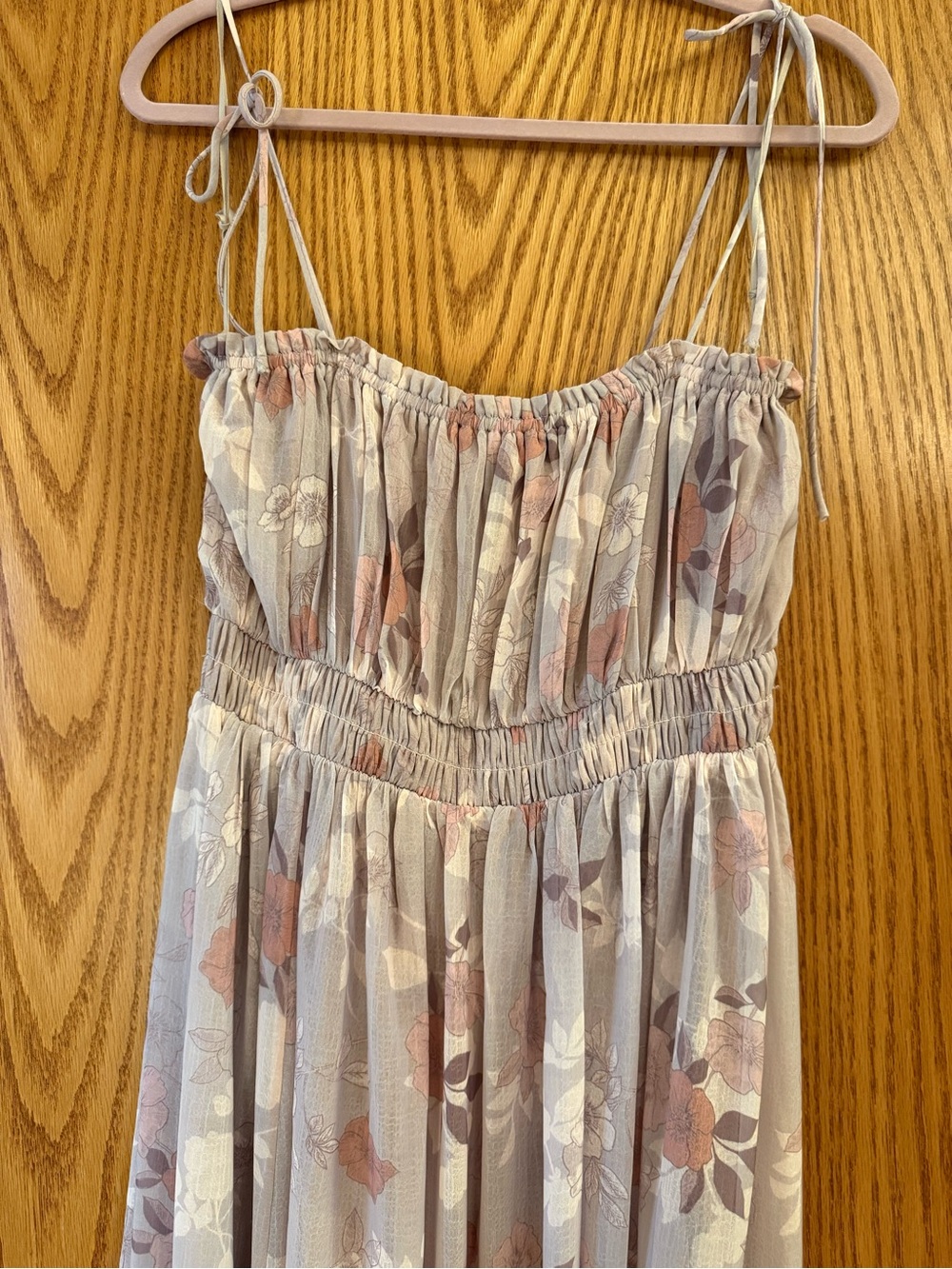 Women's Floral Maxi Dress with Tie Straps in Dusty Rose and Cream